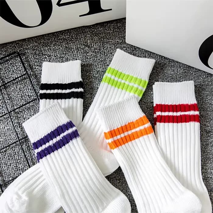 1 Paire de Chaussettes Mi-Mollet Rayées en Tricot Côtelé Épais pour Hommes et Femmes