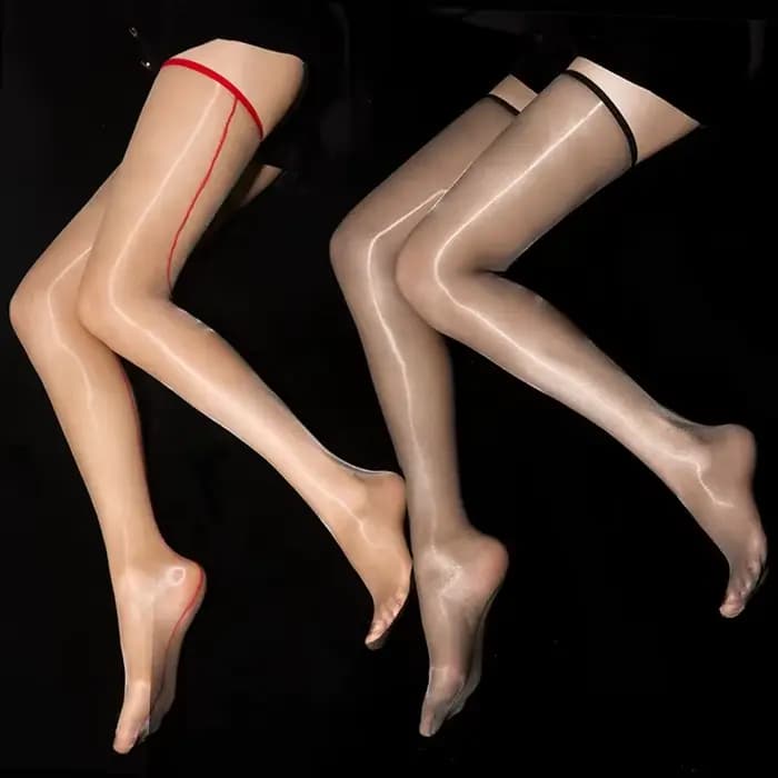 Bas longs Sexy pour femmes, bas brillants à couture arrière rétro, chaussettes hautes transparentes Ultra-fines