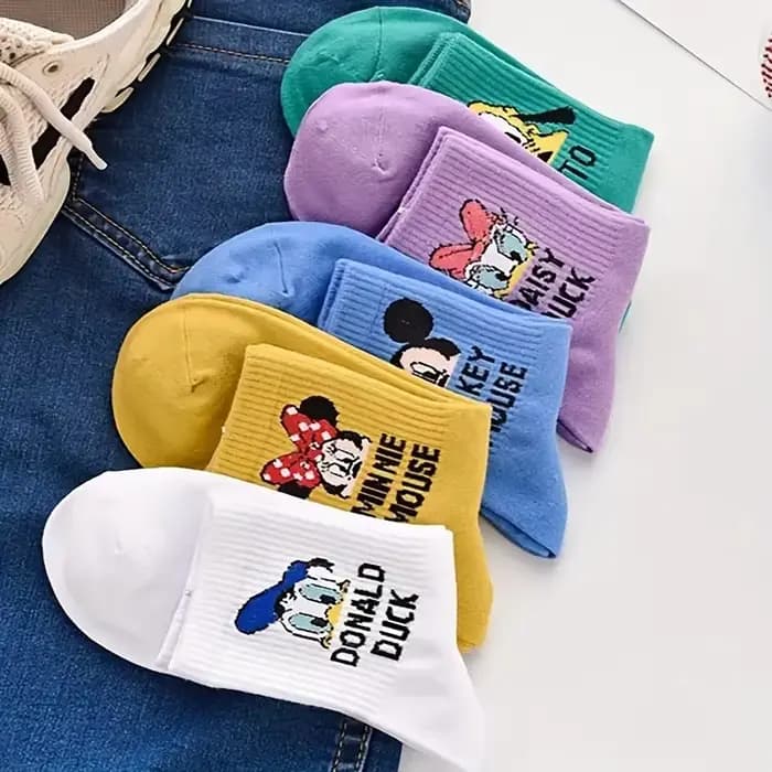 5 paires de chaussettes mignonnes à col rond en coton pour femmes