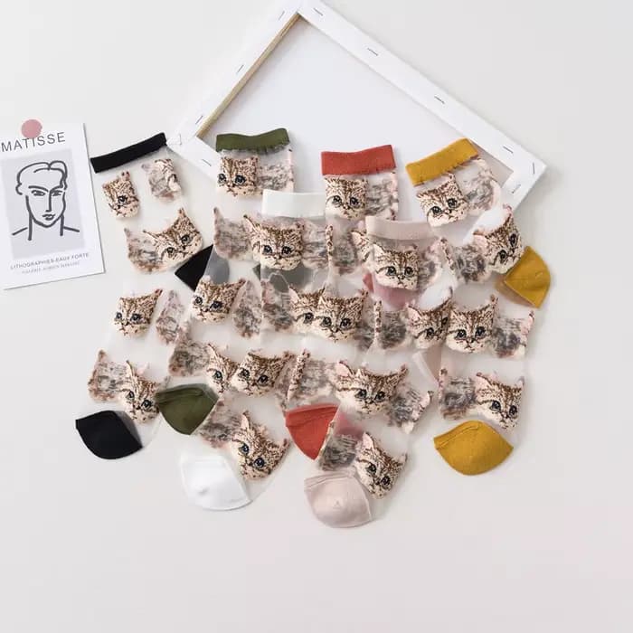 Chaussettes chat mignonnes transparentes pour femmes, chaussettes Kawaii pour dames, bas en fibre de verre, cristal fin, mode japonaise, chaussettes carillon coréennes, été