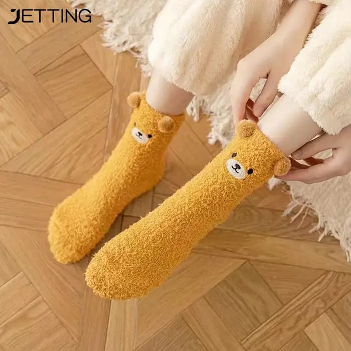 Chaussettes en molleton de corail pour femmes, chaussettes d'hiver sans perte, chaussettes de sol en peluche d'animaux de dessin animé, épaisses et chaudes pour dormir pour adultes