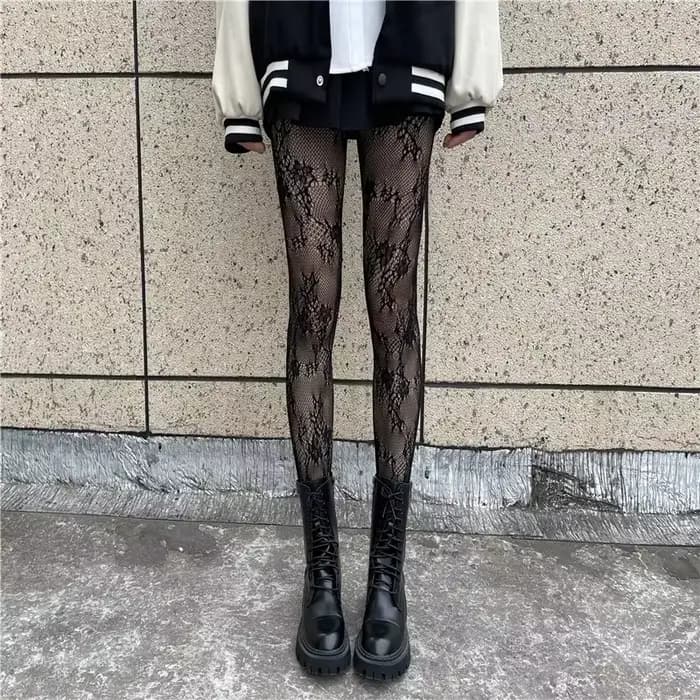 1 paire de collants en résille blanche et noire ajourée, style gothique Lolita, pour cosplay, collants JK pour filles, bas de club, collants résille