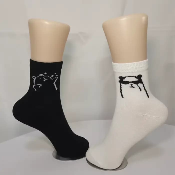 Mode coréenne femmes chaussettes drôle blanc et noir dessin animé ours