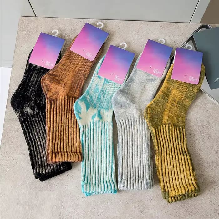 Chaussettes mi-longues en coton délavé pour hommes et femmes