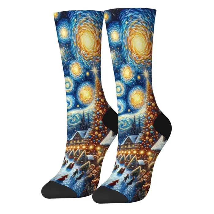 Van Gogh Style réveillon de noël nouveauté chaussettes unisexe rétro mode confortable doux