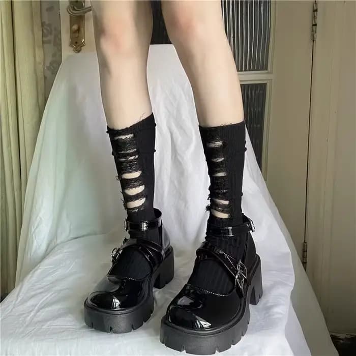 Chaussettes gothiques déchirées à mi-tube pour femmes, chaussettes Y2K Hot Girl, chaussettes Punk Harajuku, chaussettes à trous cassés, accessoires vestisens