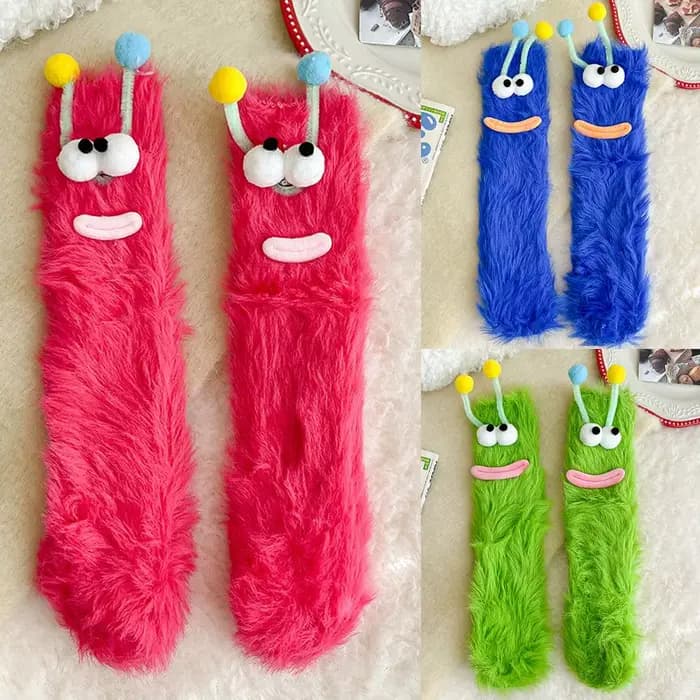 Femmes automne hiver chaussettes mignon mi-tube moelleux sol sommeil drôle velouté chaud épais heureux laid