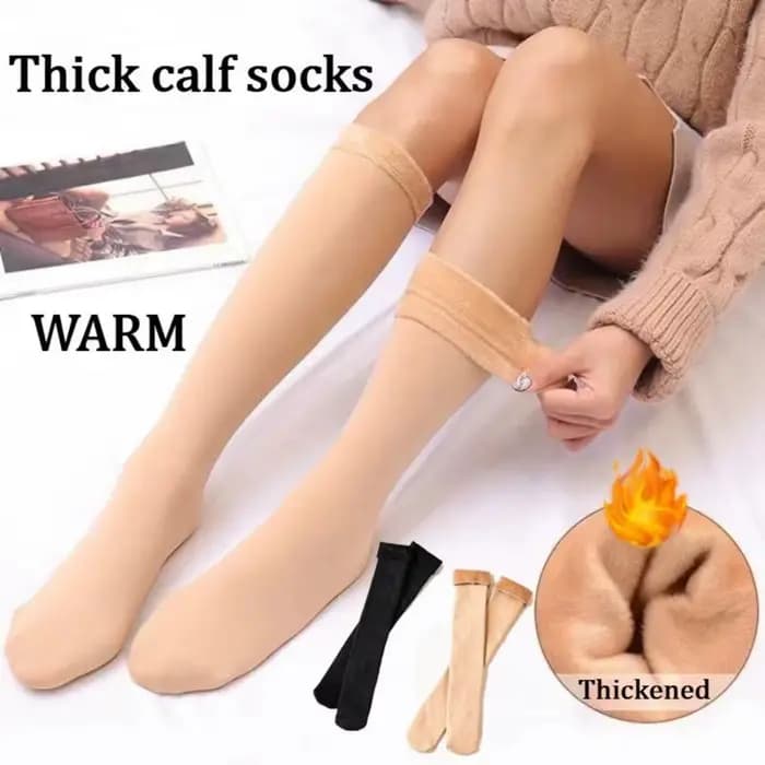 Peau noire automne hiver chaud genou mollet chaussettes femmes doublé polaire épaissir mince neige