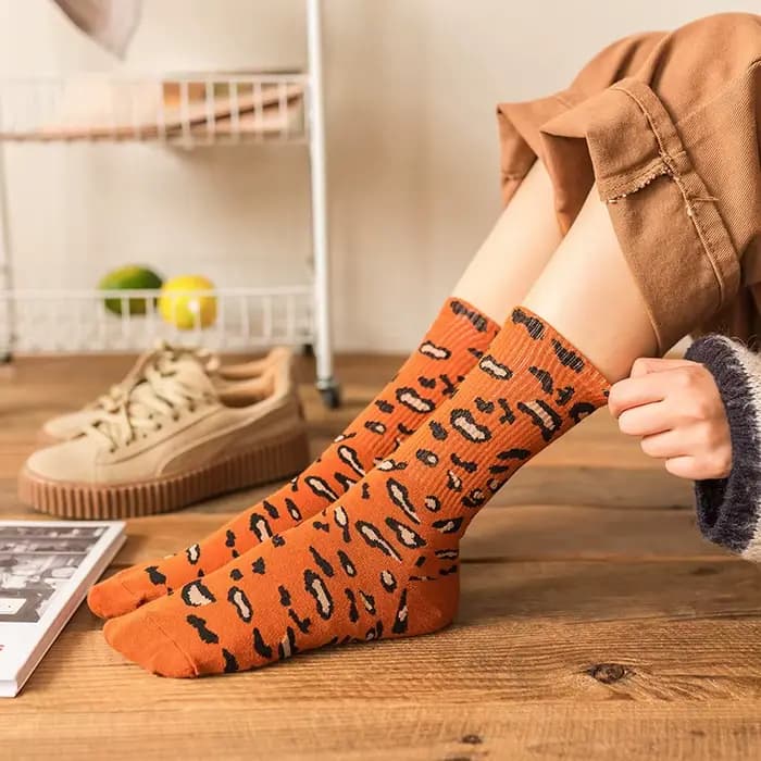 Mode décontracté Vintage léopard femmes chaussettes personnalité Harajuku hip-hop sauvage classique bas course Sport Skateboard