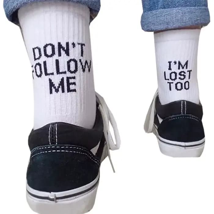Livraison directe hommes chaussettes drôles Harajuku Humor mot imprimé