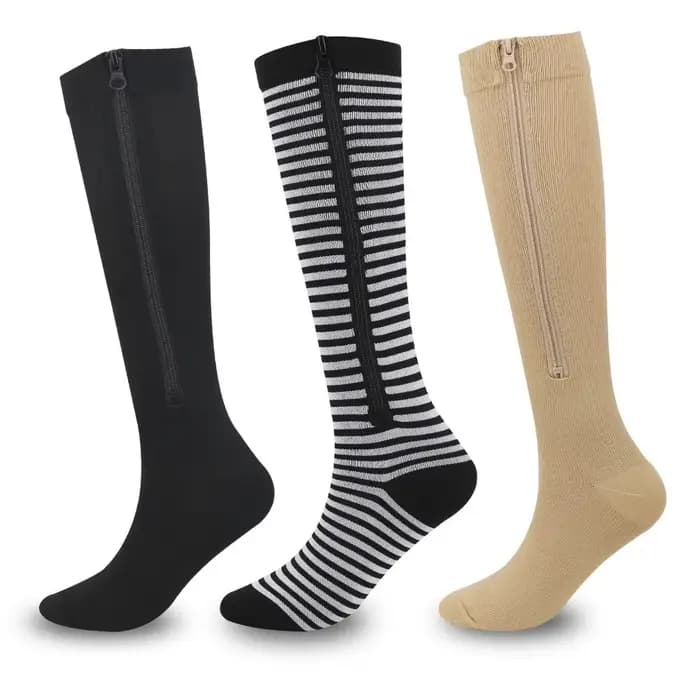 Chaussettes de compression à rayures rétro, respirantes, douces, avec fermeture éclair, élastiques, absorbant la sueur, pour le cyclisme, les sports et les exercices en plein air