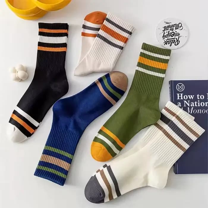 5 paires de chaussettes décontractées à rayures colorées pour hommes