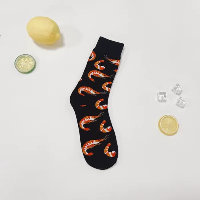 1 paire de chaussettes créatives à motif crevettes, chaussettes mi-mollet douces et confortables pour hommes, pour tous les jours