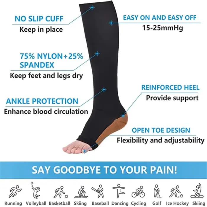 Chaussettes de compression S-XXL 1 paire médicale prévenir les varices tuyau de soutien sans orteils pour femmes hommes