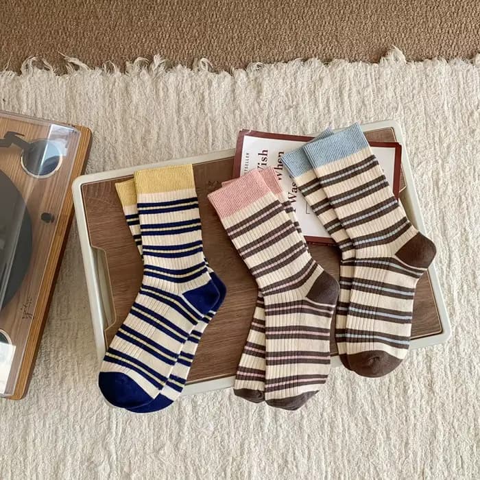 Femmes chaussettes multicolore rayé tricot coton moyen Tube