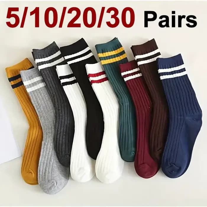 5/10/20/30 paires femmes rayé mi tube chaussettes à la mode couleur correspondant doux confortable absorbant la sueur respirant chaussette décontractée
