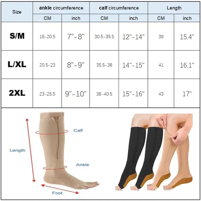 Chaussettes de compression à fermeture éclair pour femmes et hommes