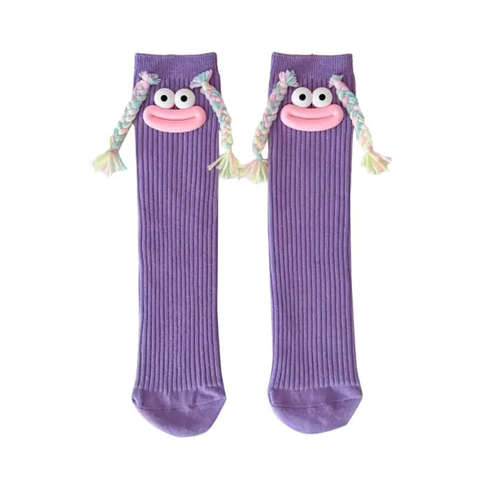 Femme mi-longue Kawaii dessin animé coloré chaussette fille grande bouche tresses drôle coton longues chaussettes
