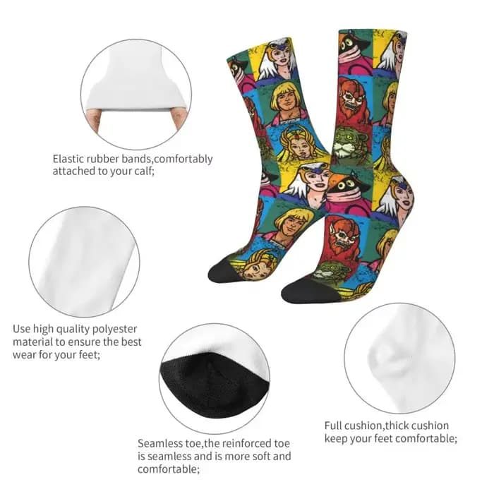 Mode hommes He homme et amis robe chaussettes unisexe chaud respirant maîtres de l'univers squelette Heman 80s dessin
