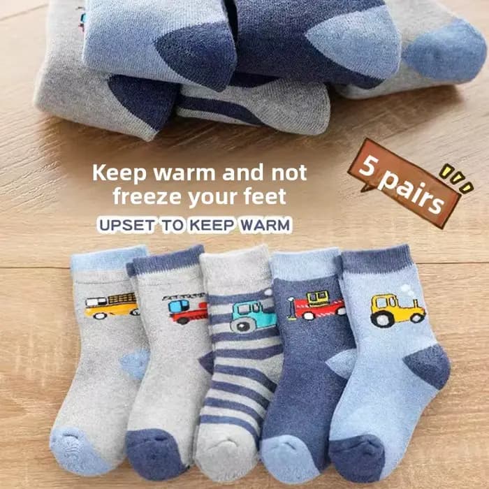 5 paires de chaussettes thermiques en éponge mi-mollet doublées de polaire pour enfants