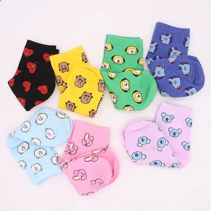 Chaussettes de sport en pur coton BT21 Koya RJ Shooky Man Tata Chimmy Cooky Youth League, motif dessin animé, style coréen, pour femmes, avec motifs des stars.