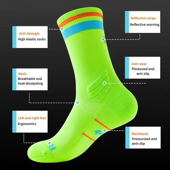 Chaussettes de course en plein air printemps automne homme femme Marathon reflètent la lumière cyclisme sport équipage chaussette
