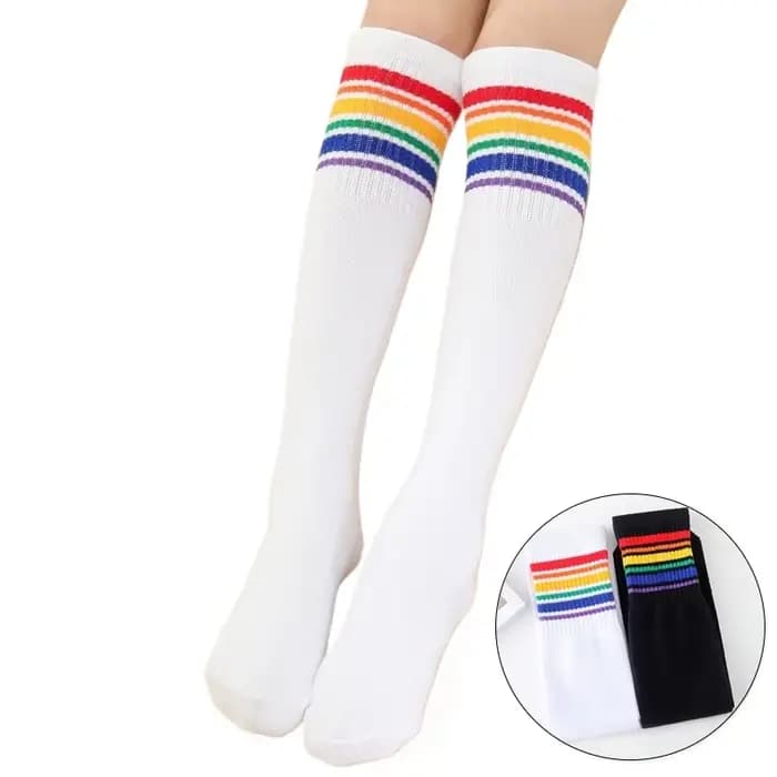 Chaussettes hautes en coton pour enfants, longues jambes, rayures, colorées, sport, football, école, skate, tube, chaud, garçons, filles, enfants