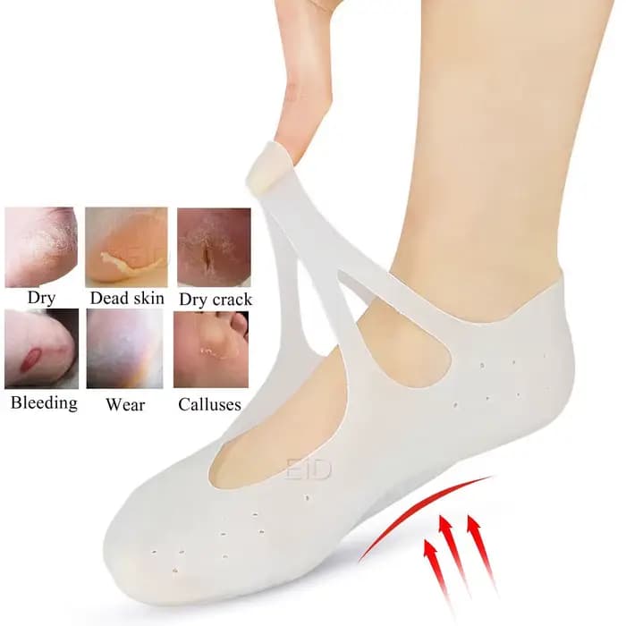 EiD – chaussettes en Gel de Silicone pour les pieds, soins anti-gerçures, anti-douleur, anti-fissure, hydratant, élimine la peau morte, avec trou