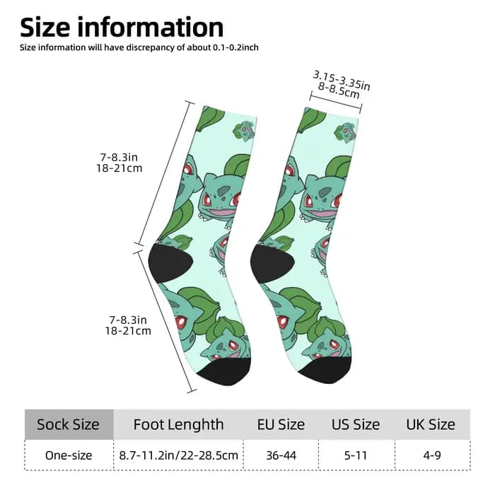 Heureux drôle hommes chaussettes Harajuku p-pokemons Bulbasaur chaussette Skateboard femmes bas printemps été automne hiver