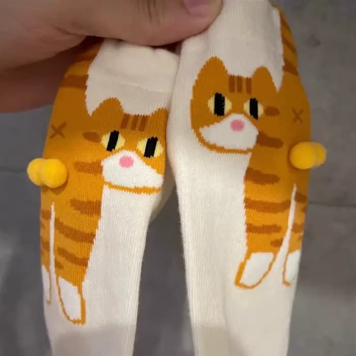 1/2 paires dessin animé chat mignon 3D boules drôles chaussettes Kawaii chaton tricot