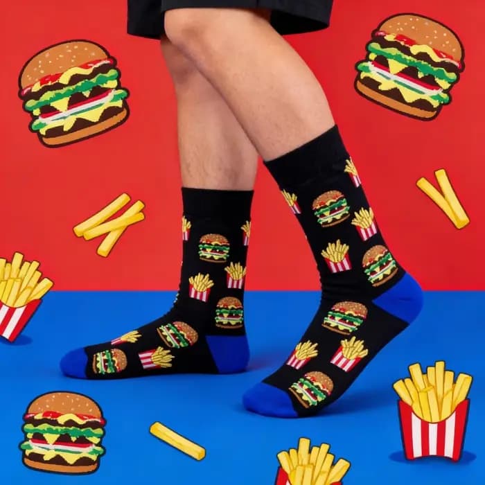 1 paire de chaussettes Burger frite françaises élégantes et uniques
