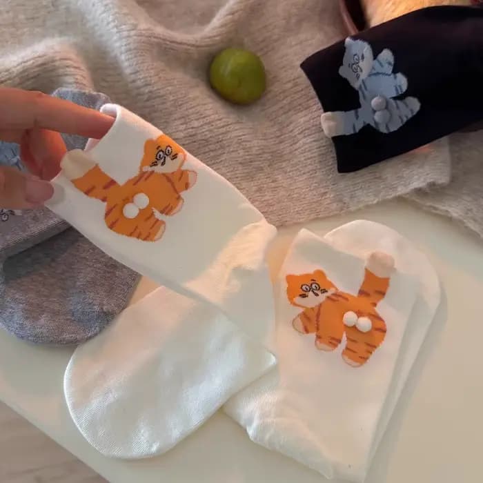 2 paires de chaussettes créatives à Tube central 3D en forme de chaton
