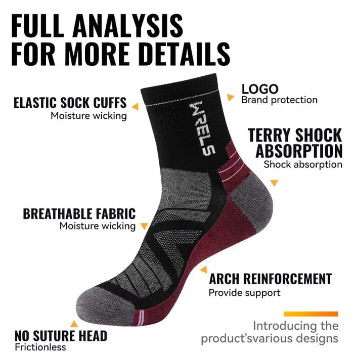 WRELS 1/2/3 paires chaussettes en laine mérinos thermique chaud hiver haute élastique épais