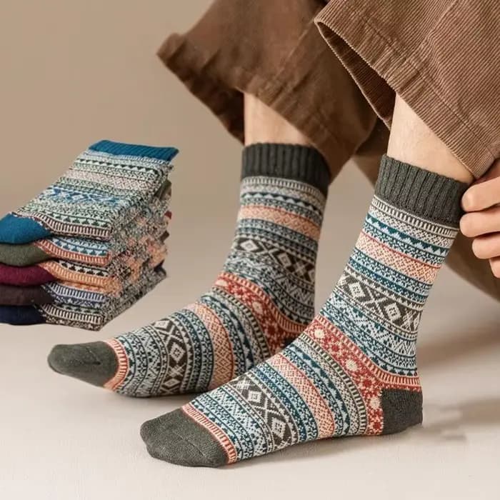 Chaussettes pour hommes rétro ethnique haut Tube Stocks automne hiver épais chaud chaussettes japonais épais Ins chaussettes respirant