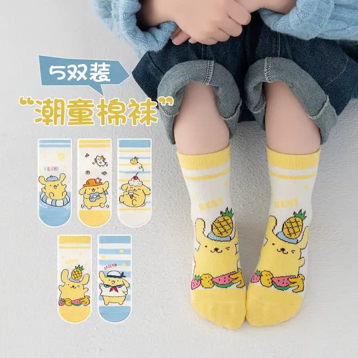 Chaussettes pour enfants Kawaii Pompompurin, chaussettes en coton mignonnes à motif de dessin animé, mi-mollet, pour les tout-petits garçons et filles