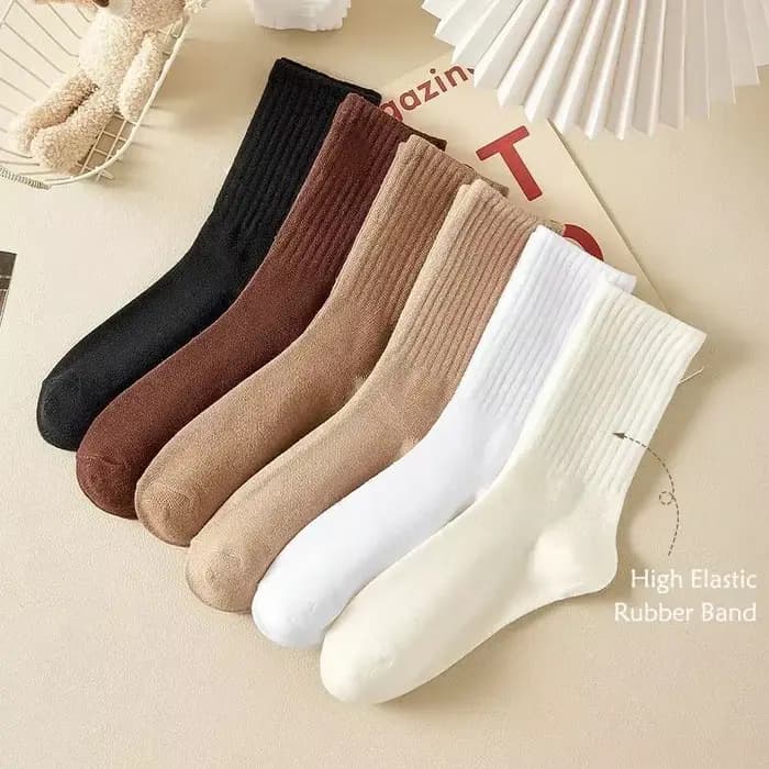 1 Paire de Chaussettes Classiques Unies Tendance Beige Blanc Noir Mi-Mollet Longues Décontractées en Coton pour Femmes
