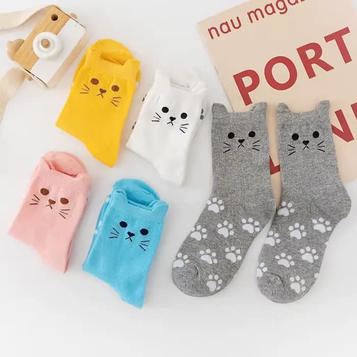 5 paires de chaussettes pour femmes en coton avec motif de pattes de chat