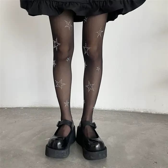 JK Lolita-Collants étoiles en biscuits pour femmes, collants brillants, cuisse haute, bas pour filles, lingerie sexy, bonneterie