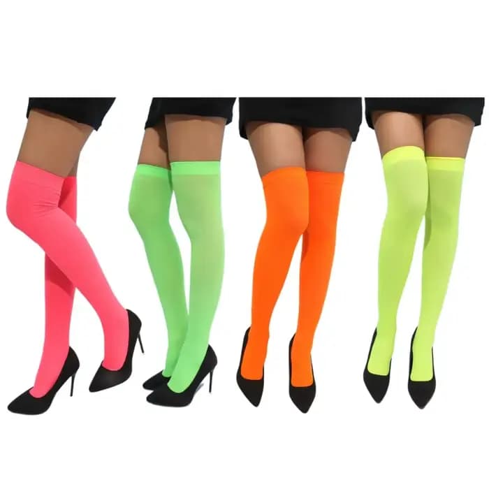Couleur néon femmes longs bas Sexy soirée haute genou chaussettes Cosplay élasticité bas