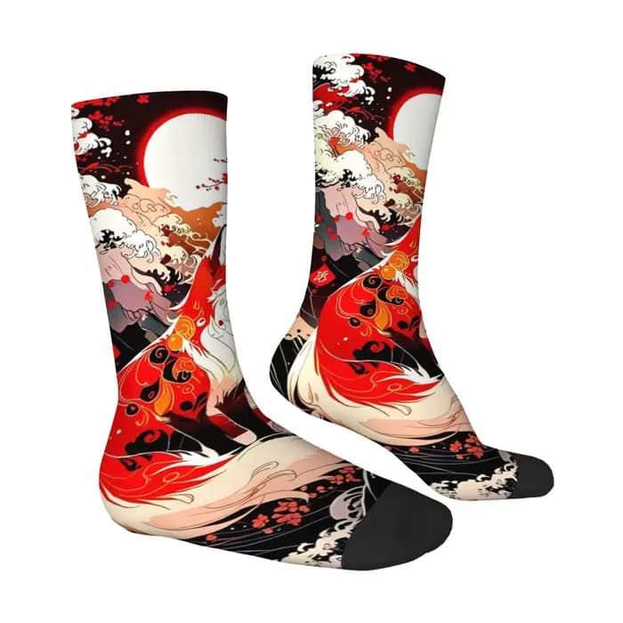 Chaussettes de style japonais Ukiyo-e avec motif de renard
