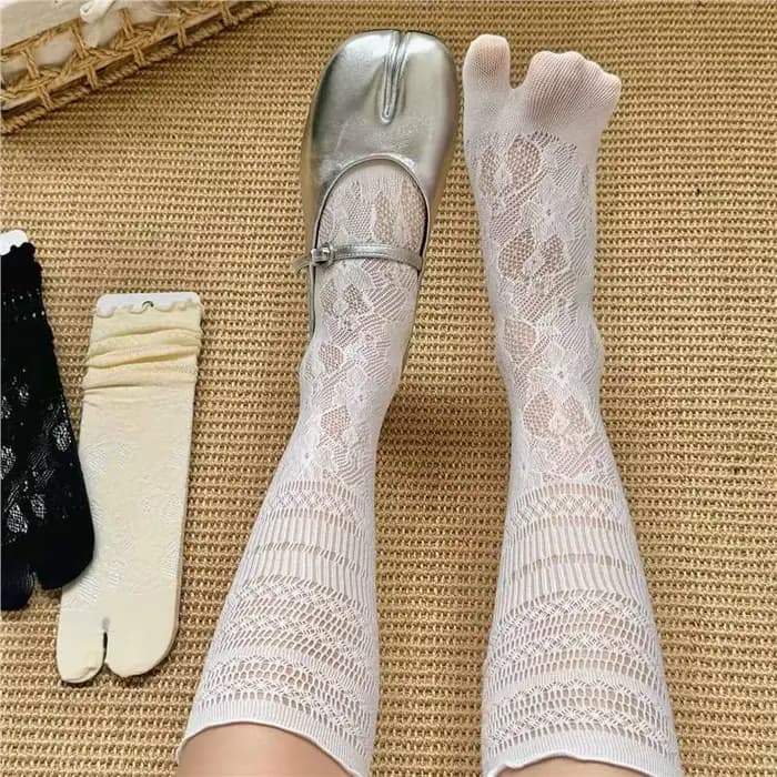 Nouvelles chaussettes Tabi noires en jacquard pour femmes