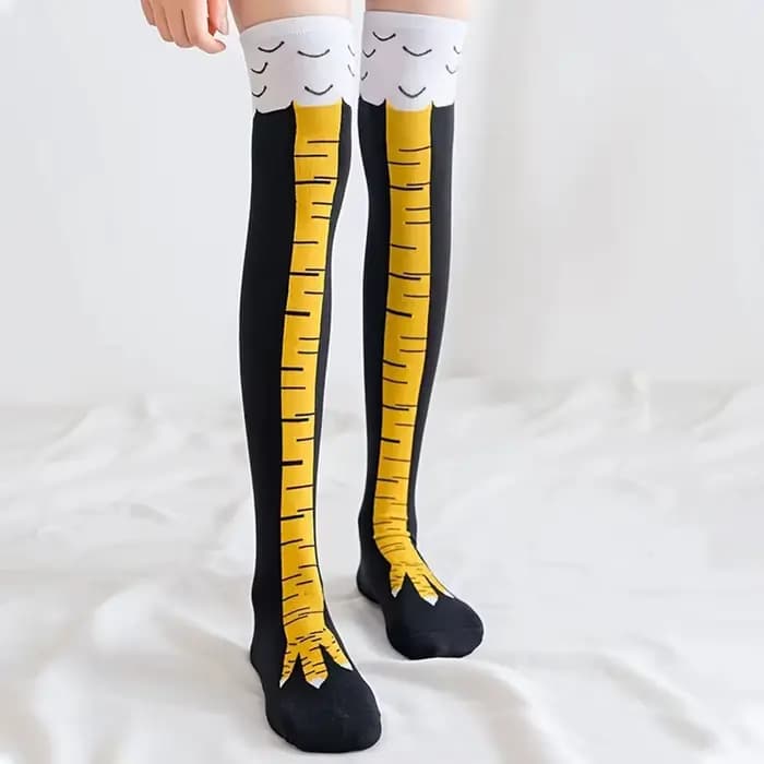 1/2/5 paires femmes genou chaussettes hautes à la mode dessin animé drôle poulet griffe chaussettes Fitness sport décontracté jambe mince Long Tube chaussettes femmes