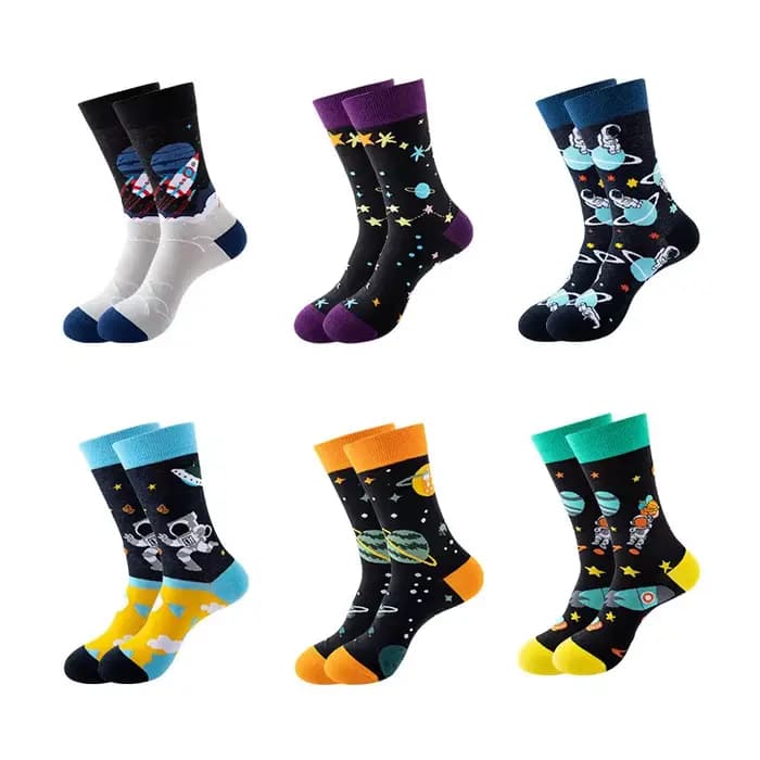 5 paires hommes robe à motifs chaussettes décontractées drôle fou amusant coloré nouveauté coton peigné mode Cew chaussettes