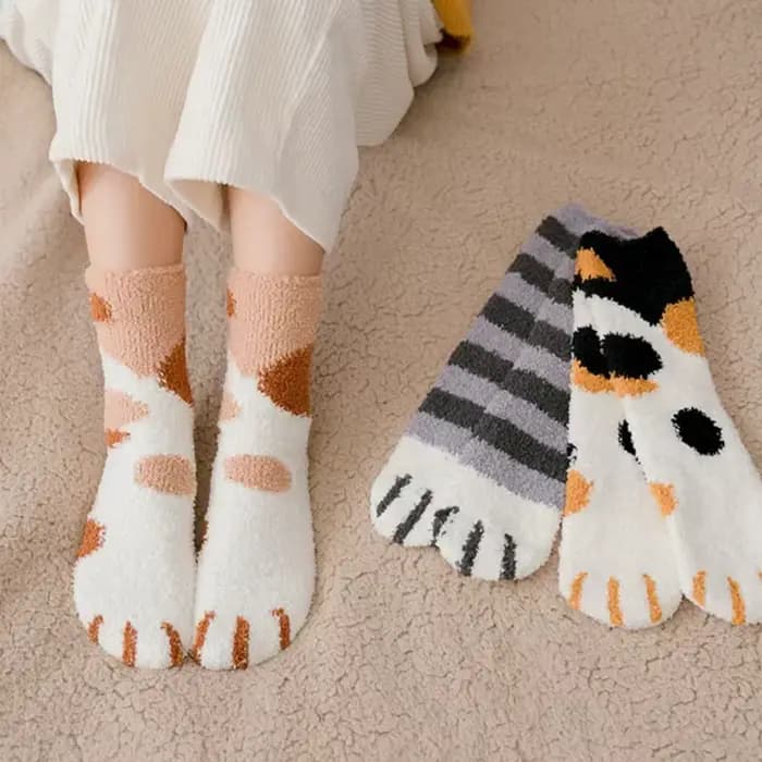 1 paire de chaussettes en coton doux pour femmes – Design de dessin animé d'animaux amusants