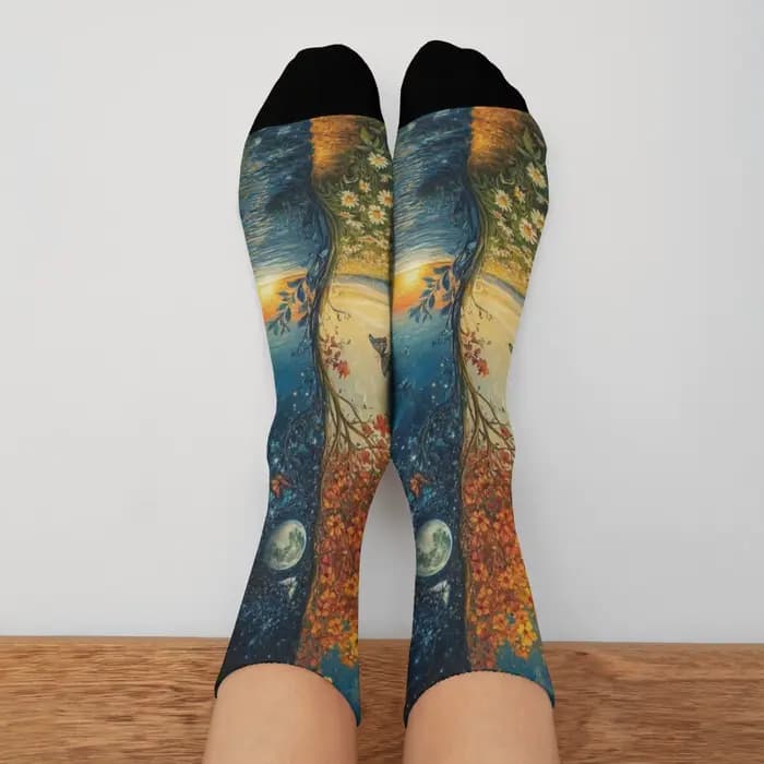 Jour et nuit art peinture chaussettes rue Hip-Hop Style nouveauté drôle hommes