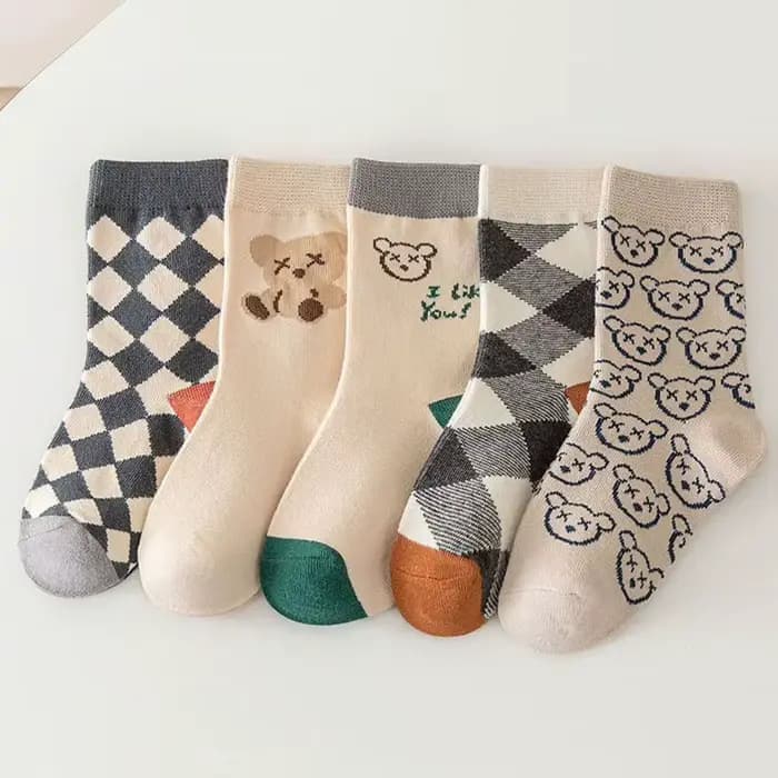 5 paires/lot mignon ours Plaid bébé chaussettes printemps automne doux coton enfants moyen Tube chaussettes pour garçons filles décontracté sport chaussette