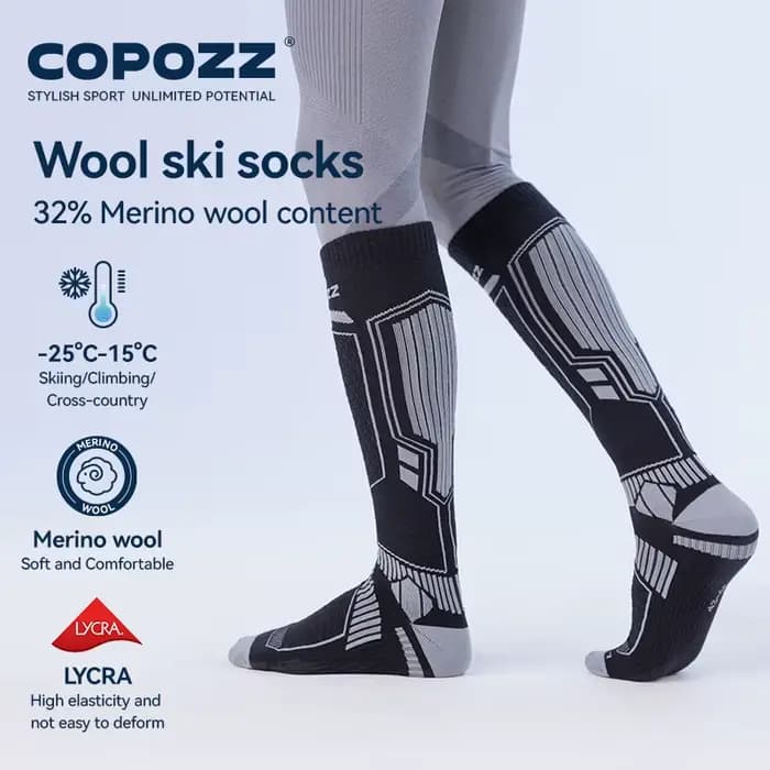 COPOZZ chaussettes de Ski en laine mérinos hommes femmes chaussettes de randonnée en plein air épaissir la transpiration chaude séchage rapide genou haute chaussettes longues Snowboard