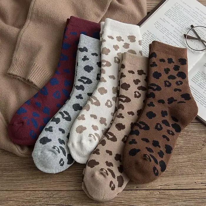 Femmes chaussettes coton rétro Cool imprimé léopard Terry épais hiver chaud chaussette