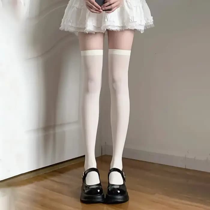 Nouveau Beige JK femme chaussettes mignon noir blanc velours Lolita longues
