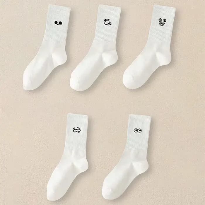 5/10/20 paires hommes blanc dessin animé chaussettes à la mode polyvalent Expression